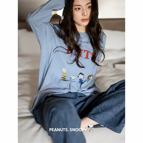 贝妍史努比睡衣女春秋新款长袖柔软棉套装可爱少女休闲外穿家居服商品大图