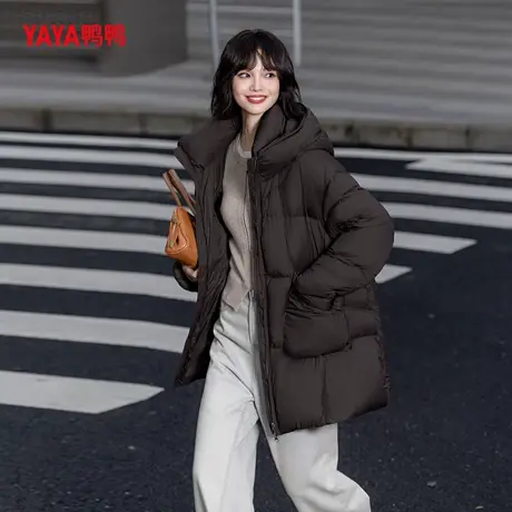 YAYA鸭鸭2024冬加厚时尚百搭休闲连帽宽松女士中长款羽绒服商品大图