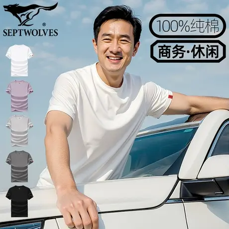 七匹狼t恤2025新款男纯棉短袖百搭简约春夏打底衫100%棉圆领内衣T商品大图