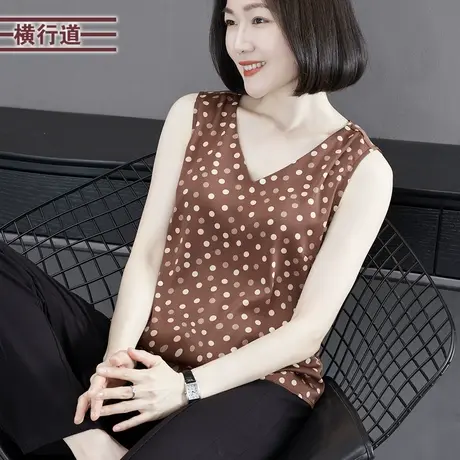 2023夏季新款简约休闲V领波点宽松雪纺背心上衣女外穿大码妈妈装图片