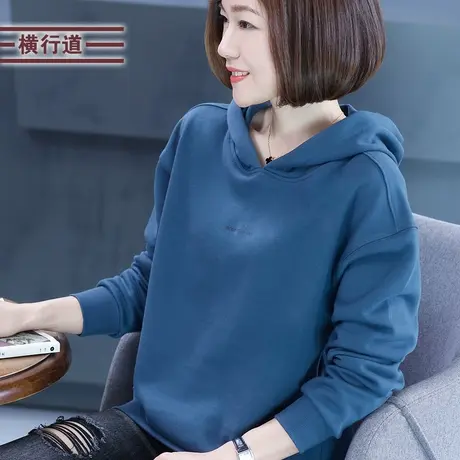 2023新款纯棉大码中年上衣冬装长袖胖MM妈妈连帽加绒卫衣女装宽松商品大图