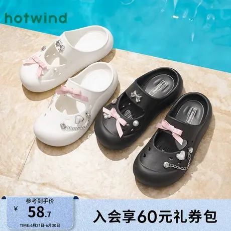 热风平底洞洞鞋女款25夏新款蝴蝶结包头鞋户外沙滩女凉鞋商品大图