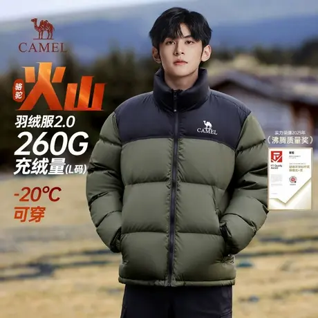 骆驼火山羽绒服男冬季2025新款加厚保暖短款面包服防寒男装外套商品大图