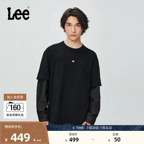 Lee25秋冬新品舒适版圆领假两件设计黑色男长袖T恤潮LMT010850203商品大图