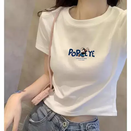 欧货白色短袖2025气质ins潮t恤女夏季新款修身显瘦短款上衣半袖衫商品大图