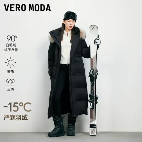 Vero Moda羽绒服2025冬季新款90白鸭绒宽松长款连帽可拆毛领羽绒商品大图