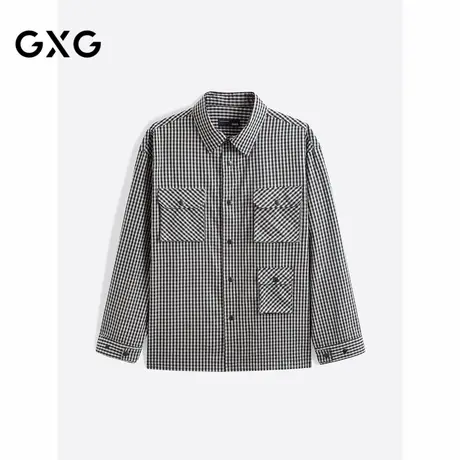 GXG男装 黑白格口袋设计休闲长袖衬衫男 24年秋季品G24X033018图片