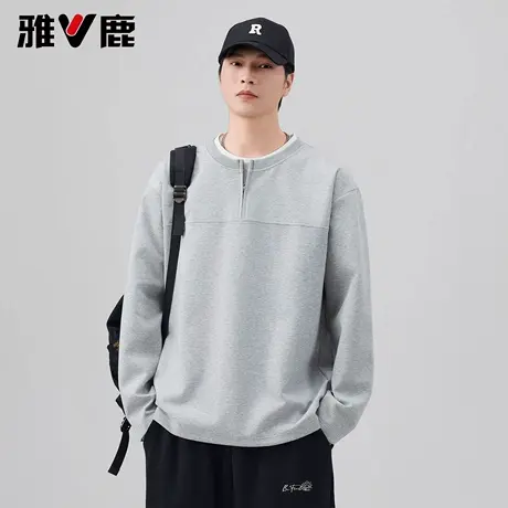 雅鹿男假两件长袖内搭卫衣2026春秋新款男士高级感潮牌时尚打底衫商品大图