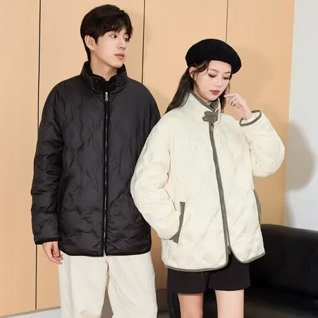 唐狮冬季新款情侣羽绒服立领拼接灯芯绒轻薄款外套韩系简约TD商品大图