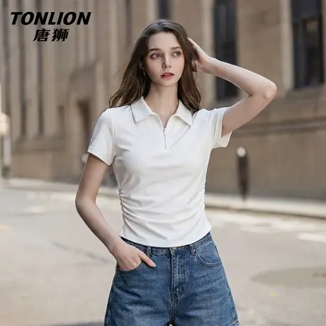 唐狮官方修身短袖t恤女2026新款春夏polo衫半袖显瘦翻领短上衣VC图片