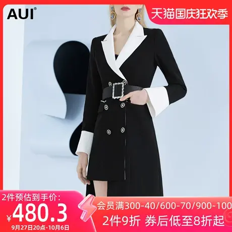 AUI欧洲站黑色修身西装连衣裙女2022春装新款时尚中长款西服外套图片