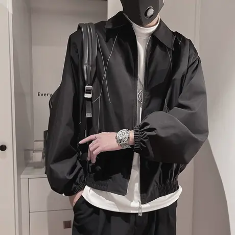 外套男秋季美式潮牌高街明线设计感小众上衣骑行翻领工装夹克痞帅商品大图