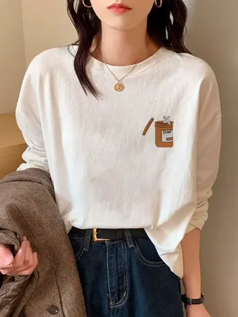 白色内搭打底衫女装2023新款秋冬季加绒仿棉长袖t恤独特别致上衣图片