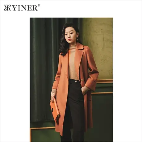 YINER音儿女装冬季新款中长款西装领毛呢外套商品大图