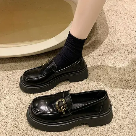 小众厚底乐福鞋女春秋2023年新款百搭单鞋一脚蹬女鞋英伦风小皮鞋商品大图