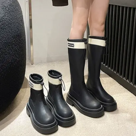 长筒靴女2023春秋季新款网红ins潮机车炸街瘦瘦靴粗跟高跟骑士靴商品大图
