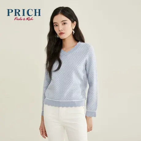 【直播秒杀】PRICH2021年冬季新款时尚休闲V领套头针织衫图片