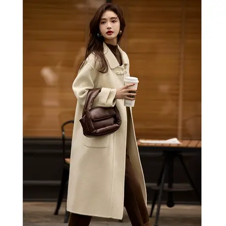 时尚毛呢外套2023年冬季新款气质百搭绵羊毛长款韩版双面呢上衣商品大图