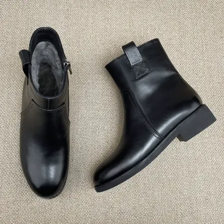 真皮短靴女2023年秋冬季新款牛皮黑色马丁靴女韩版舒适百搭低跟图片