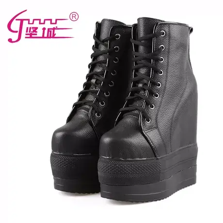 定制17cm恨天高内增高运动高帮鞋真皮厚底松糕防水台高跟旅游单鞋图片