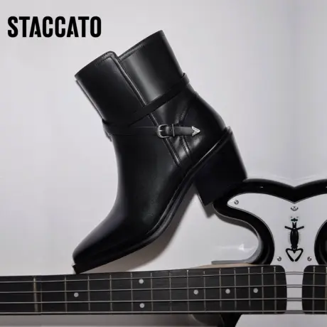 思加图冬季新款西部牛仔靴短靴加绒时装靴通勤女靴子S8822DD3商品大图