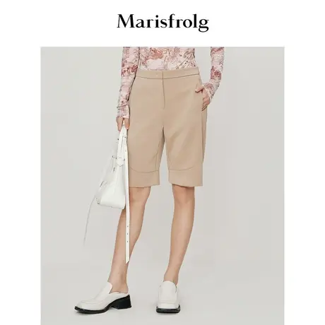 【商场同款】玛丝菲尔春季新款卡其色高腰五分休闲西装裤子图片