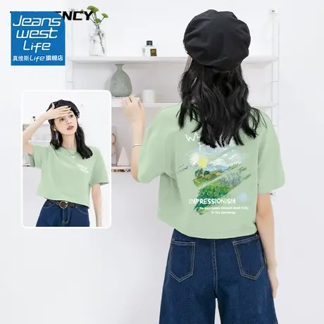 真维斯LIFE短款t恤女短袖纯棉2023夏季新款小个子甜辣风显瘦上衣商品大图