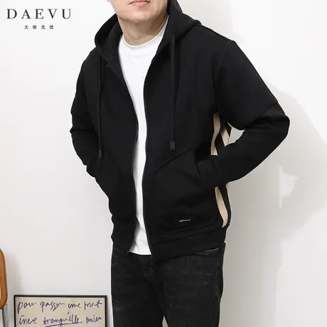 DAEVU春秋新款韩系大号潮胖加肥加大码男士短款连帽卫衣夹克外套商品大图