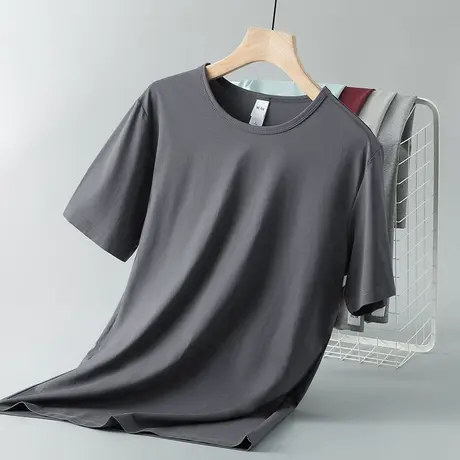 莫代尔男士短袖t恤潮牌夏季纯色冰丝速干凉感半袖上衣服圆领体恤商品大图