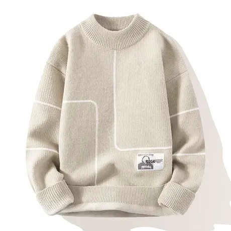 秋冬加绒加厚毛衣男帅气青少年初中高中学生半高领内搭打底针织衫商品大图