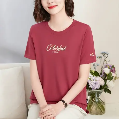 圆领短袖t恤女夏装2024年新款洋气减龄中老年妈妈装时尚天丝上衣商品大图