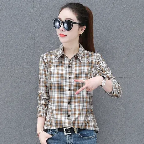 恋上17号纯棉格子衬衫女2023新款长袖妈妈春秋格子时尚洋气女上衣图片