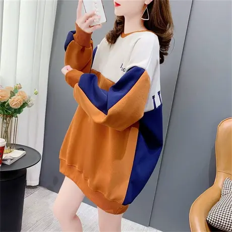 长袖圆领拼色洋气卫衣女春季2023年新款宽松时尚休闲百搭上衣外套商品大图