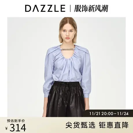 DAZZLE地素奥莱 链条抽褶领口法式衬衫上衣女2D1D5221R商品大图