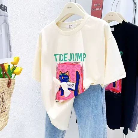 韩国东大门短袖上衣2023夏款chic小众别致纯棉T恤宽松大码欧货图片