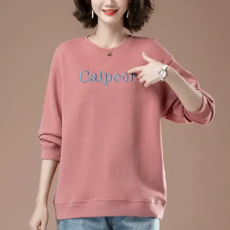 秋季2022新款卫衣女薄款加肥加大码女装宽松中年妈妈减龄显瘦上衣图片