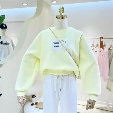 2023春季新款韩版百搭卡通刺绣兔子宽松显瘦短款圆领卫衣女小个子商品大图