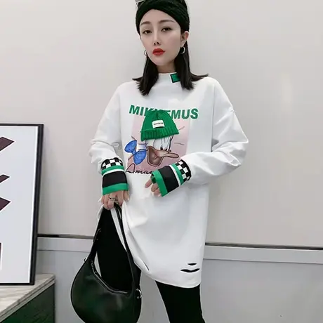 半高领长袖t恤女春秋季韩版宽松大码中长款加绒内搭打底衫上衣服图片