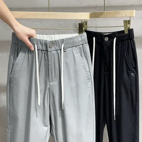 裤子男春夏薄款男士休闲九分裤男通勤直筒休闲裤男潮流百搭冰丝裤商品大图