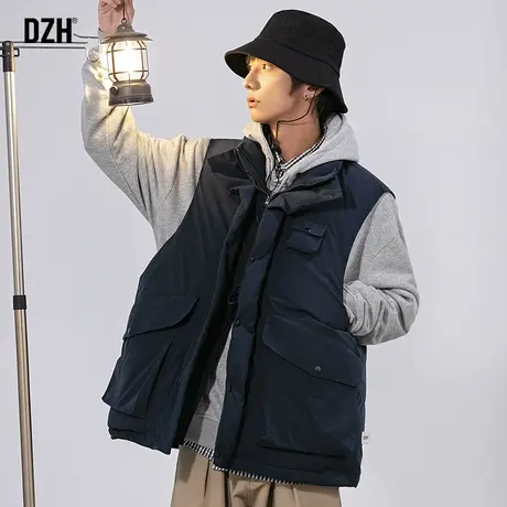 男士藏青色机能棉马甲男棉服潮牌外穿冬天新款工装风背心马夹坎肩商品大图