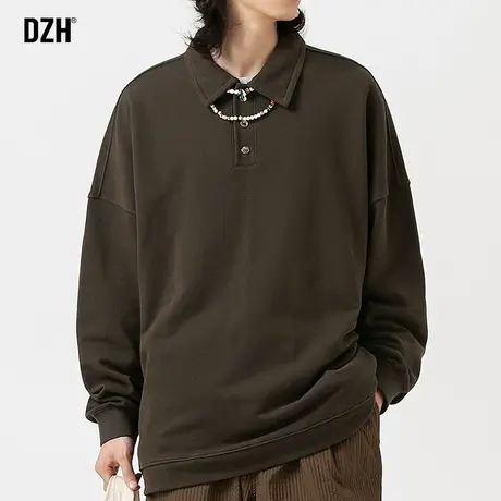 男士美式套头卫衣男秋季长袖2023新款慵懒风polo衫休闲外套打底衫商品大图