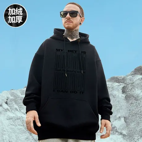 oversize重磅胖子宽松加绒美式连帽卫衣加肥加大码男装2024秋冬季商品大图