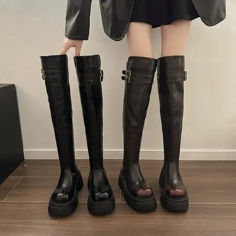 爆款显瘦粗跟过膝长靴女2023新款秋冬季小个子增高厚底高跟骑士靴商品大图