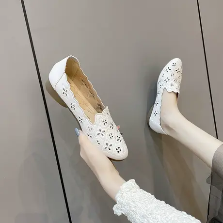镂空妈妈鞋凉鞋2023新款女鞋一脚蹬透气瓢鞋软底平底单鞋女夏皮鞋商品大图