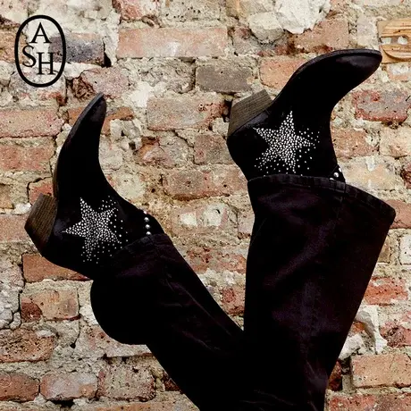 ASH女鞋新款DALLAS套筒低跟尖头铆钉时装靴走秀靴西部靴图片