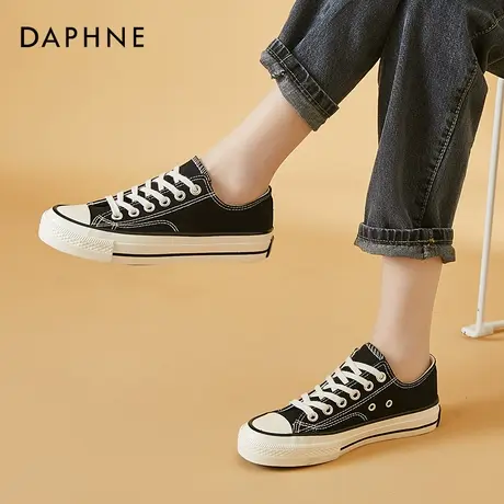 达芙妮圆头帆布鞋女低帮2021年秋冬新款女鞋单鞋女平底鞋软底百搭商品大图