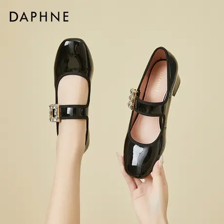 达芙妮玛丽珍单鞋女2021新款秋冬粗跟小皮鞋女一脚蹬法式高跟女鞋图片