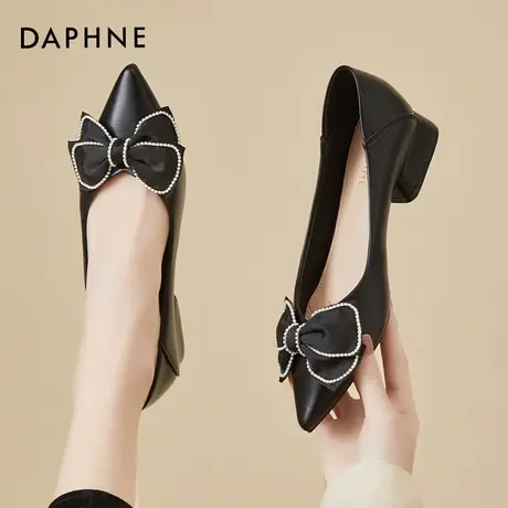 Daphne/达芙妮女鞋2022新款夏季白色低跟小皮鞋宴会礼鞋休闲皮鞋图片