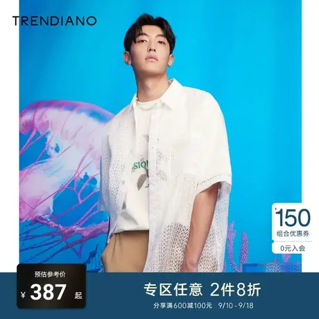 TRENDIANO官方潮牌男装夏季新款潮流时尚美式设计感尖领短袖衬衫商品大图