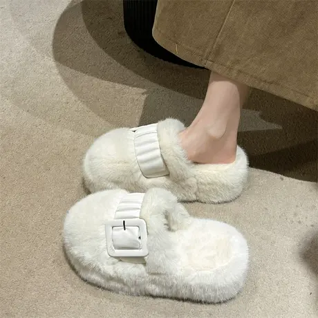 网红踩屎感包头半拖鞋女2023年新款厚底防滑增高小个子外穿毛毛鞋商品大图